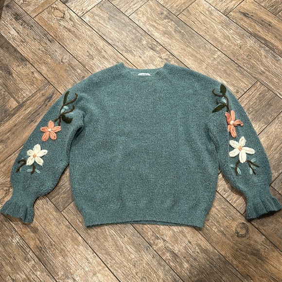 See and Be Seen Floral Days Soft As Cashmere Embroidered Sweater in Mint large - Picture 2 of 6